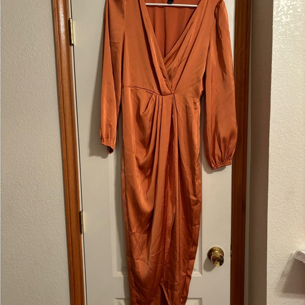 Elegant Orange Silk Wrap Dress